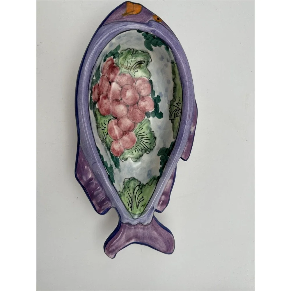 Vintage Hand Painted Fish Dish Bowl Greek‎ Pottery Ceramic 11